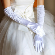 弹力丝光绸缎面长款手套新娘，婚纱礼服配饰光面褶皱五指防晒长手套