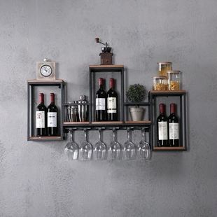 欧式铁艺实木酒架壁挂，红酒葡萄架创意置物餐厅装饰酒柜酒杯架吊柜