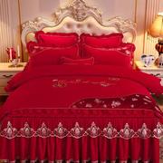 欧式四件套床裙款婚庆大红色夹棉夏天蕾丝，花边公主风1.8m床上套件