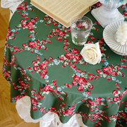 绿色印花桌布玫瑰花防水法式蕾丝，小圆桌布田园茶几台布拍摄装饰布