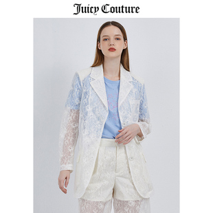juicy couture橘滋西装外套女美式秋冬白色蕾丝上衣薄款休闲