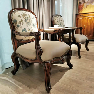 美式单人沙发小户型卧室沙发椅实木真皮坐包老虎椅客厅休闲椅欧式