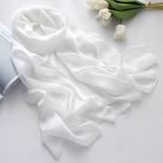 白色真丝丝巾围巾女士2023长条纱巾秋冬季薄款高级感杭州丝绸