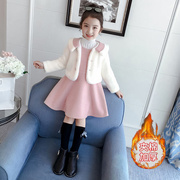 韩国女童冬装毛呢背心裙套装2024洋气儿童公主裙加厚三件套潮