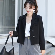 小个子黑色长袖西装外套女20243春秋设计感小众，职业短款上衣