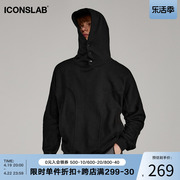 iconslab 解构蝙蝠袖连帽卫衣男美式高街设计感帽衫潮牌外套秋季