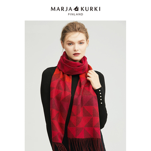 marjakurki玛丽亚古琦红色格子，羊毛围巾女冬季高级感围脖男女同款