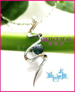 贵菲尔珠宝  925银天然蓝宝石吊坠+40厘米水波项链