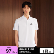 绫致杰克琼斯翻领三粒扣立体胶印侧缝贴布短袖POLO-SHIRT恤