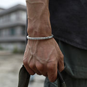 吉祥图腾民族风手镯s999足银，复古实心男女情侣开口简约手工银手环