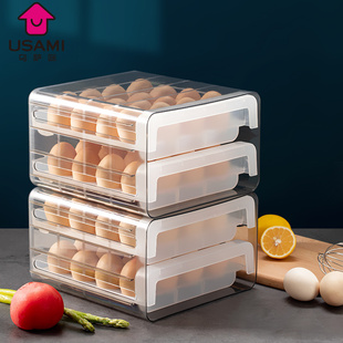 日本冰箱收纳盒抽屉式32格双层鸡蛋盒厨房塑料，大容量食品储物盒