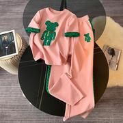 欧洲站粉色运动套装女夏季2023年炸街洋气时尚短袖休闲两件套