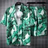 夏威夷沙滩套装男女个性印花短袖，衬衫海边休闲度假短裤衬衣碎花男