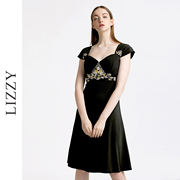 lizzy2023秋季短袖修身性感，显瘦中腰高级优雅连衣裙