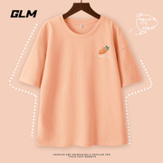 GLM橘色短袖t恤女2024夏季漂亮薄款宽松大码纯棉体桖上衣潮