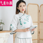 春夏季民国中国风学生装，复古中式女装改良唐装，棉麻旗袍上衣茶艺服