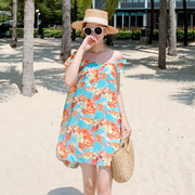 连衣裙夏季女短款性感高雅碎花显瘦海南三亚海边度假沙滩裙子