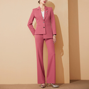 橘红色高端西装套装女春季演讲比赛时尚气质职业销售经理两件套裤