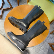 欧美高筒靴冬季mona切尔西靴，马丁靴大码厚底方头，长靴中跟真皮女靴