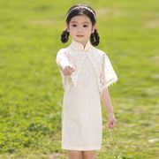 儿童旗袍裙2023带披肩女童蕾丝改良中国风夏季小女孩连衣裙子