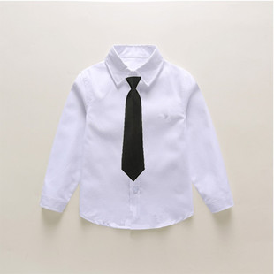 纯色儿童白衬衣男童白衬衫长袖尖领小学生全棉衬衣领结礼服演出服