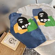 夏季日系潮牌童装 猴人头后背字母印花男童圆领短袖T恤 上衣