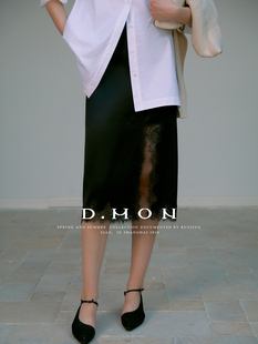 dmon法式优雅boudoir风_定制工艺品，蕾丝拼接开叉，三醋酸丝绒半裙