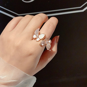 贝母蝴蝶戒指立体超仙轻奢食指指环，女个性时尚小众设计感网红戒子
