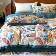 美式60支长绒棉纯棉床单四件套，田园植物花卉全棉被套柔软床上用品
