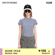 iiiviviniko夏季经典，宽松海军蓝条纹合身t恤女m320539366c