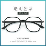 tr90多边形不规则眼镜框，男韩版文艺超轻近视眼镜，女透明眼镜架粉色