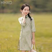 旗袍女童中国风秋季长袖儿童改良中式复古连衣裙小女孩古筝演出服
