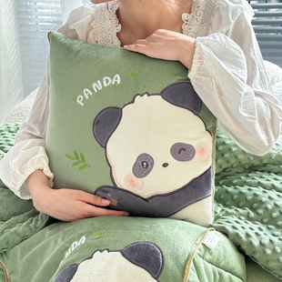 可爱熊猫加厚豆豆绒抱枕被子两用办公室，午睡枕头二合一汽车上靠垫