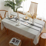 欧式网格桌布茶几布家用棉麻布艺简约长方形对称条纹桌布餐桌布