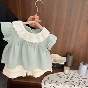 女宝宝洋气搭配套装女婴儿童夏装女童娃娃衫蕾丝短裙裤两件套