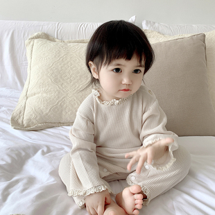 23韩版婴儿家居服睡衣女，宝宝连体衣春秋装，长袖爬服空调服连身哈衣