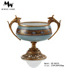 欧式古典纯铜花朵水果盆别墅客厅家用花瓶美式奢华铜配陶瓷装饰品