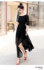 2023夏季黑色连衣裙，女神范韩版修身时尚，气质雪纺飘逸长裙