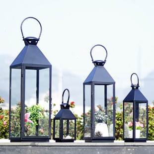 欧式烛台蜡烛灯罩铁艺防风风灯，马灯落地庭院，样板房装饰品玻璃灯笼