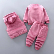 女童装秋冬款加绒加厚三件套装婴儿童卫衣男宝宝，冬装1-3岁潮外套4