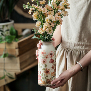 复古仿古田园风陶瓷小花瓶，摆件客厅插花干花小众高级感创意装饰品