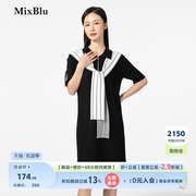 Mixblu黑色披肩连衣裙女2024夏季时尚宽松直筒Polo领短袖裙子