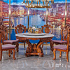 乌金木豪华餐厅家具欧式实木雕花餐台，大理石桌面大象餐桌椅组
