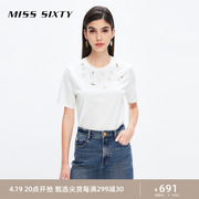 Miss Sixty2023秋季T恤女重工钉珠圆领短袖纯棉宽松直筒显瘦