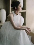 新中式挂脖露背晨袍新娘出门纱领证登记白色轻婚纱礼服仙女连衣裙