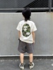 24日系合作款童装男童中大童，短袖上衣迷彩猴子字母儿童t恤
