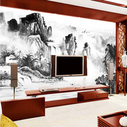山水国画中式水墨黑白3d立体电视背景墙卧室客厅背景墙墙纸壁画