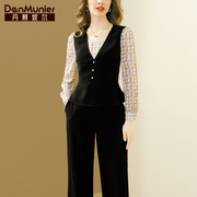 丹慕妮尔黑色通勤时尚套装女2024春季衬衫气质两件套休闲长裤