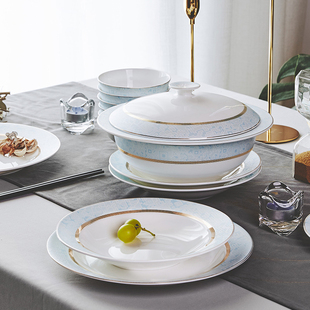 华光国瓷骨瓷餐具单品健康无铅釉家用欧式骨瓷，碗盘碟圣托里尼