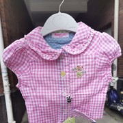 女童纯棉短袖衬衫小外套，空调衫夏装粉色格子
